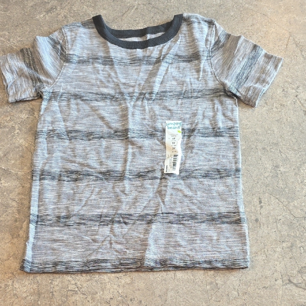 (J37) Jumping Beans Gray Short Sleeve Tee Striped Casual Sz 3T - Picture 1 of 3